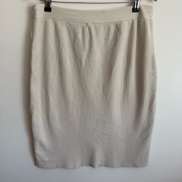 EILEEN FISHER Cream Ribbed Knit Knee Length Pencil Straight Skirt M Medium Silk - Picture 9 of 11